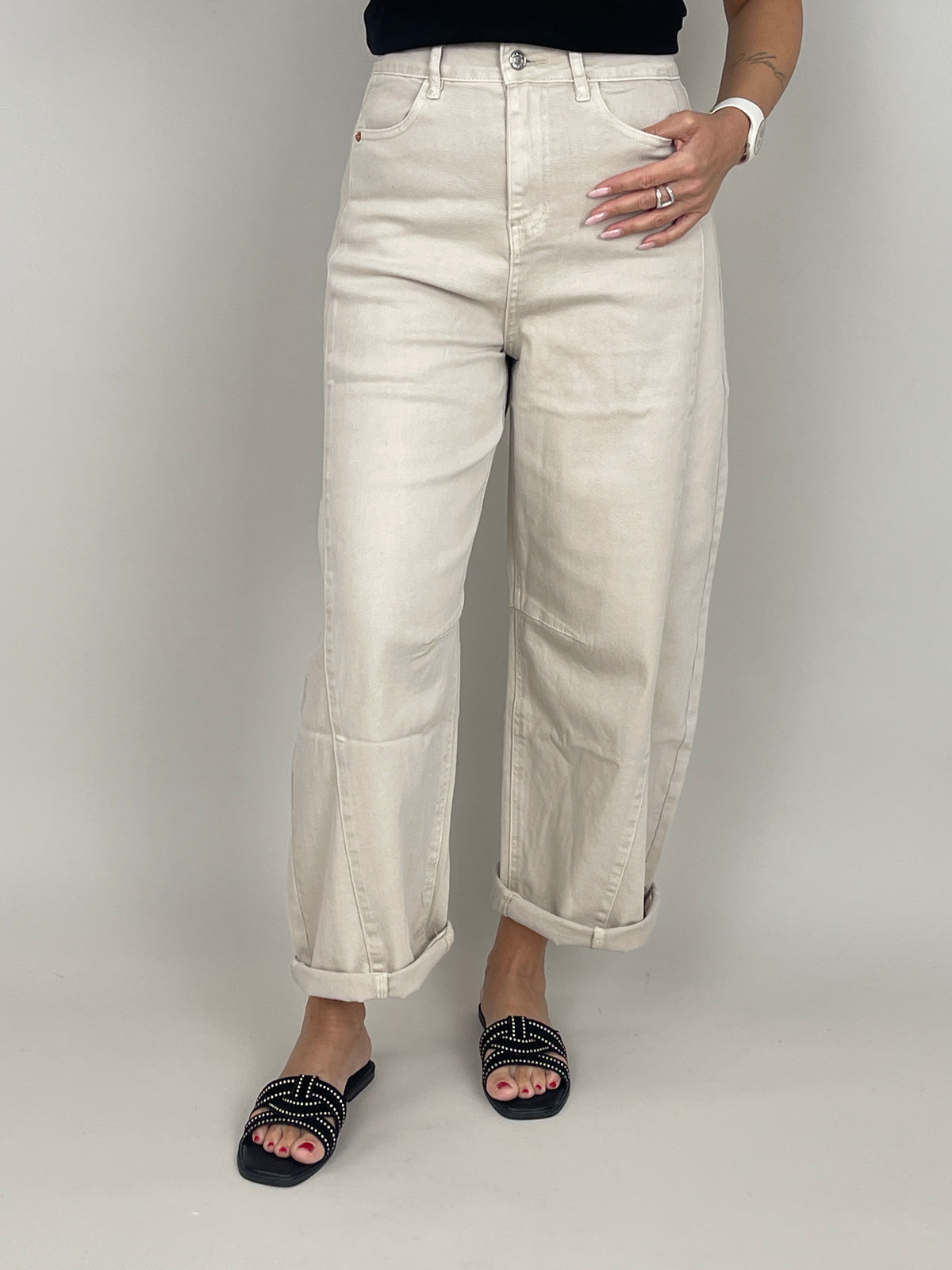 Jeans Barrel Highwaist in Beige