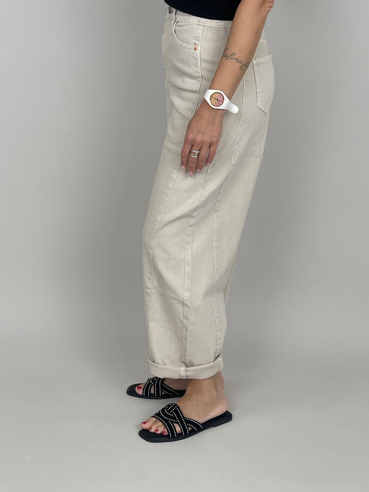 Jeans Barrel Highwaist in Beige