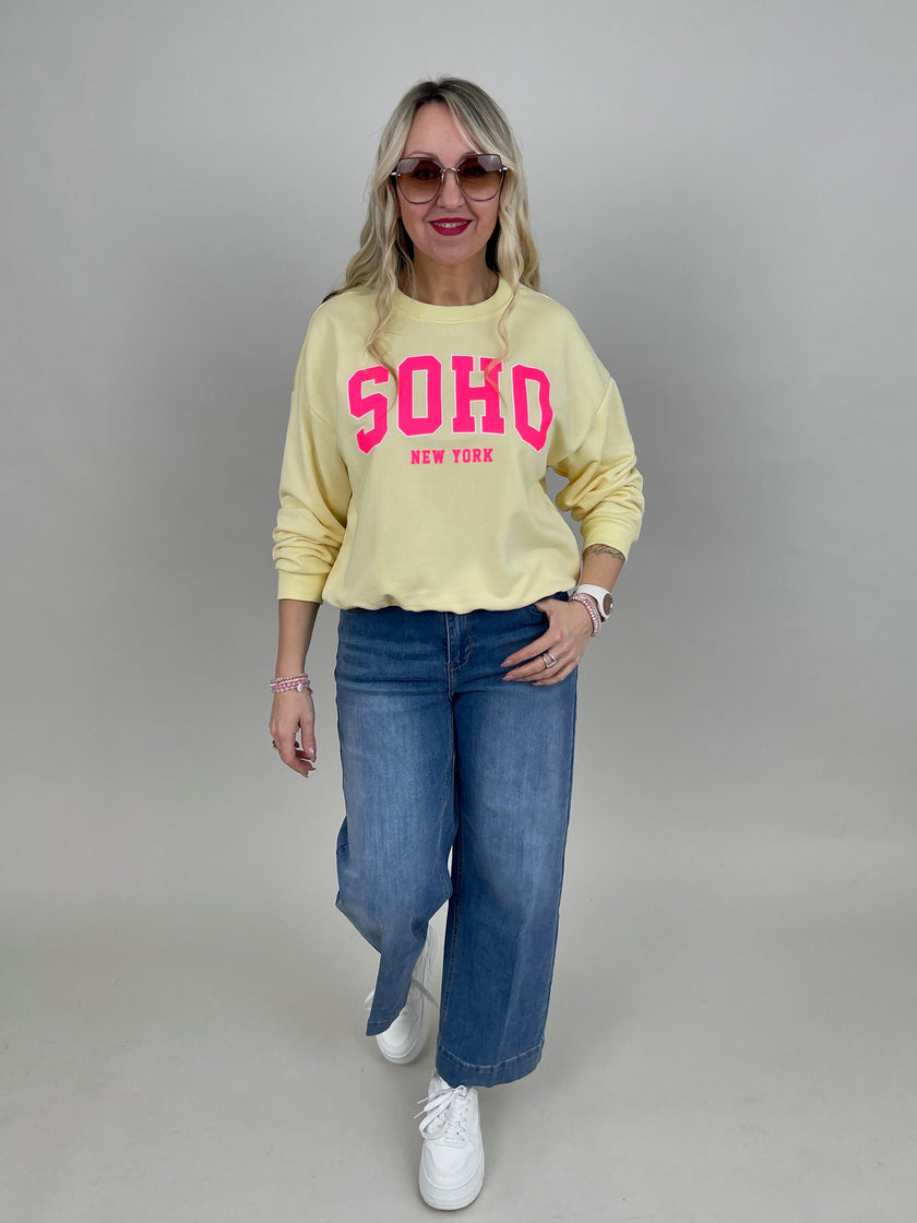 Sweatshirt mit Schriftzug in Gelb/Neonpink Artikel 6860