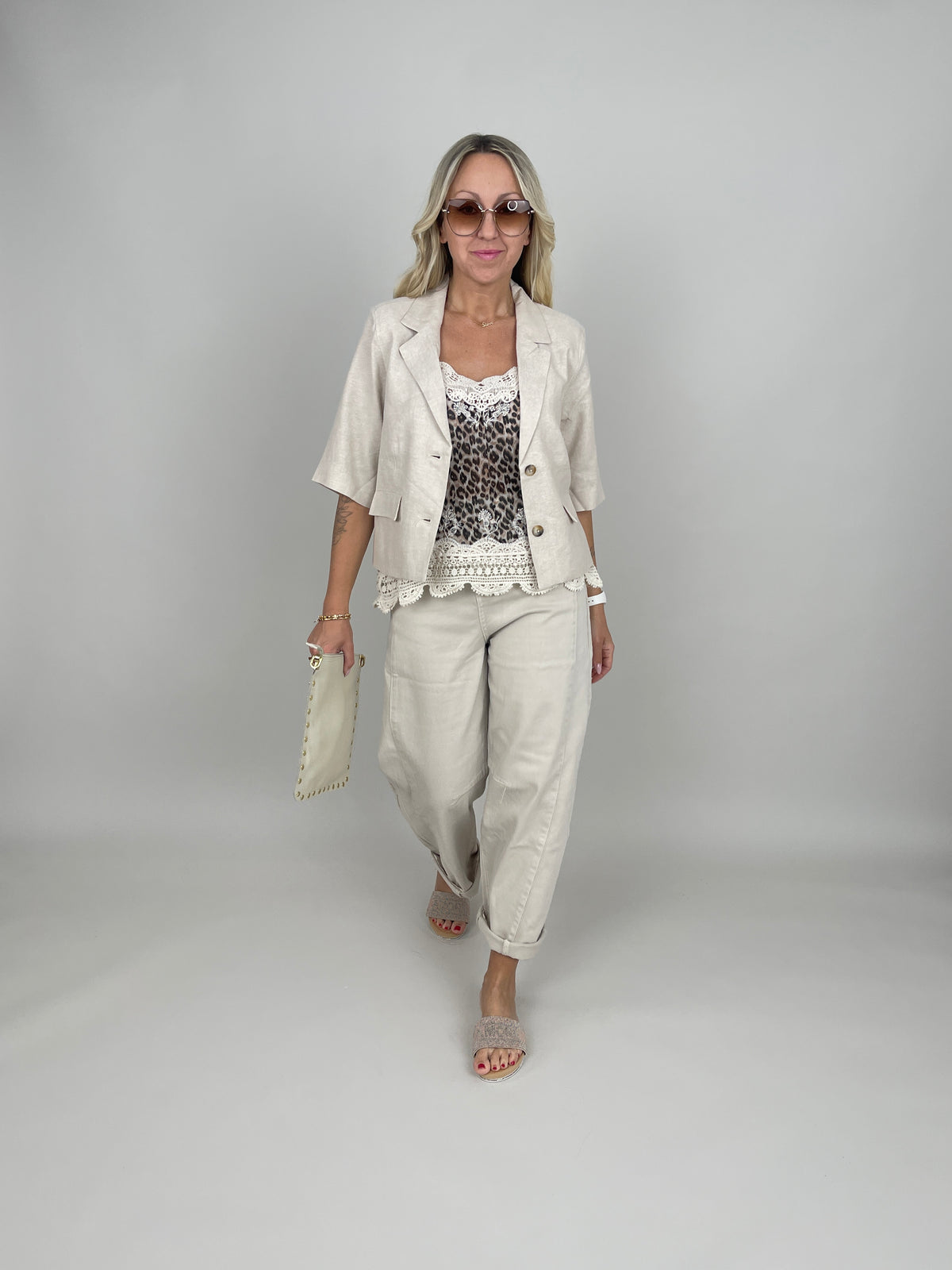 Kurzer Blazer Leinen in Beige