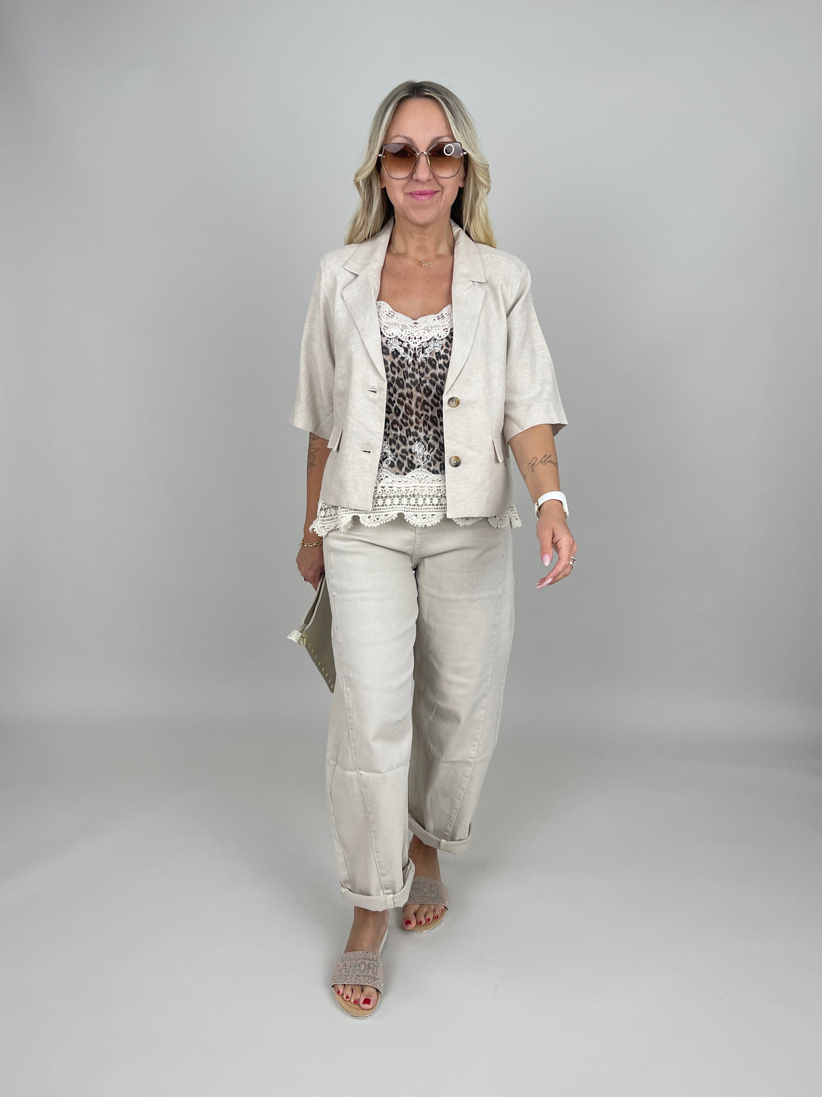Kurzer Blazer Leinen in Beige