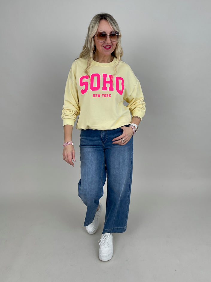 Sweatshirt mit Schriftzug in Gelb/Neonpink