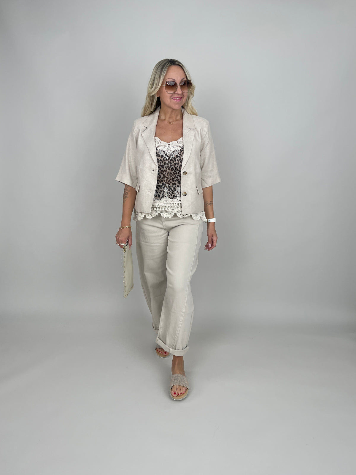 Kurzer Blazer Leinen in Beige