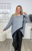 Strickpullover mit Details aus Spitze in Grau Art. 6606