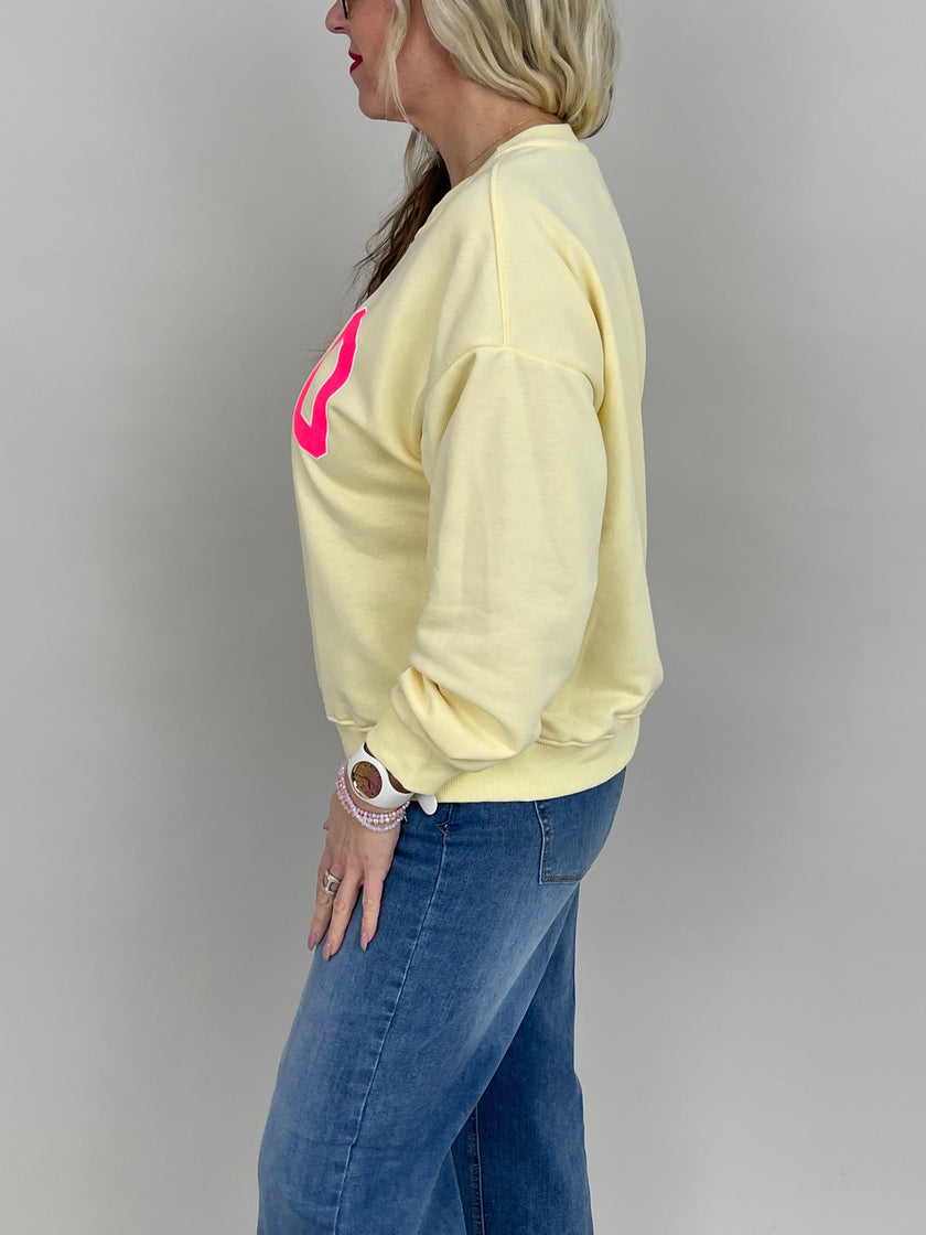 Sweatshirt mit Schriftzug in Gelb/Neonpink Artikel 6860