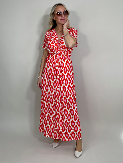 Kleid Kurzarm Kofferstoff gemustert in Rot 5833