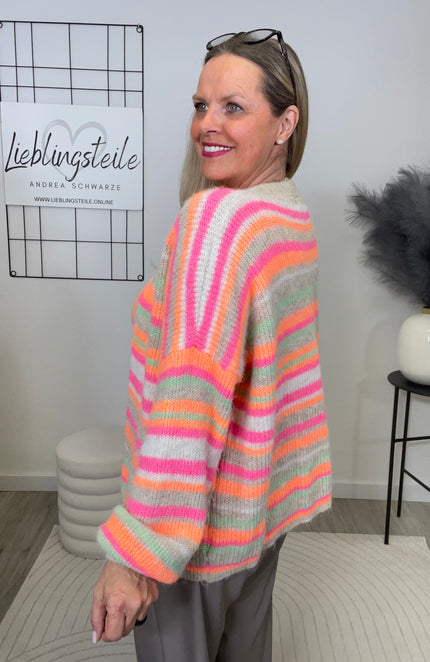 Cardigan Streifen in Orange/Pink/Grün