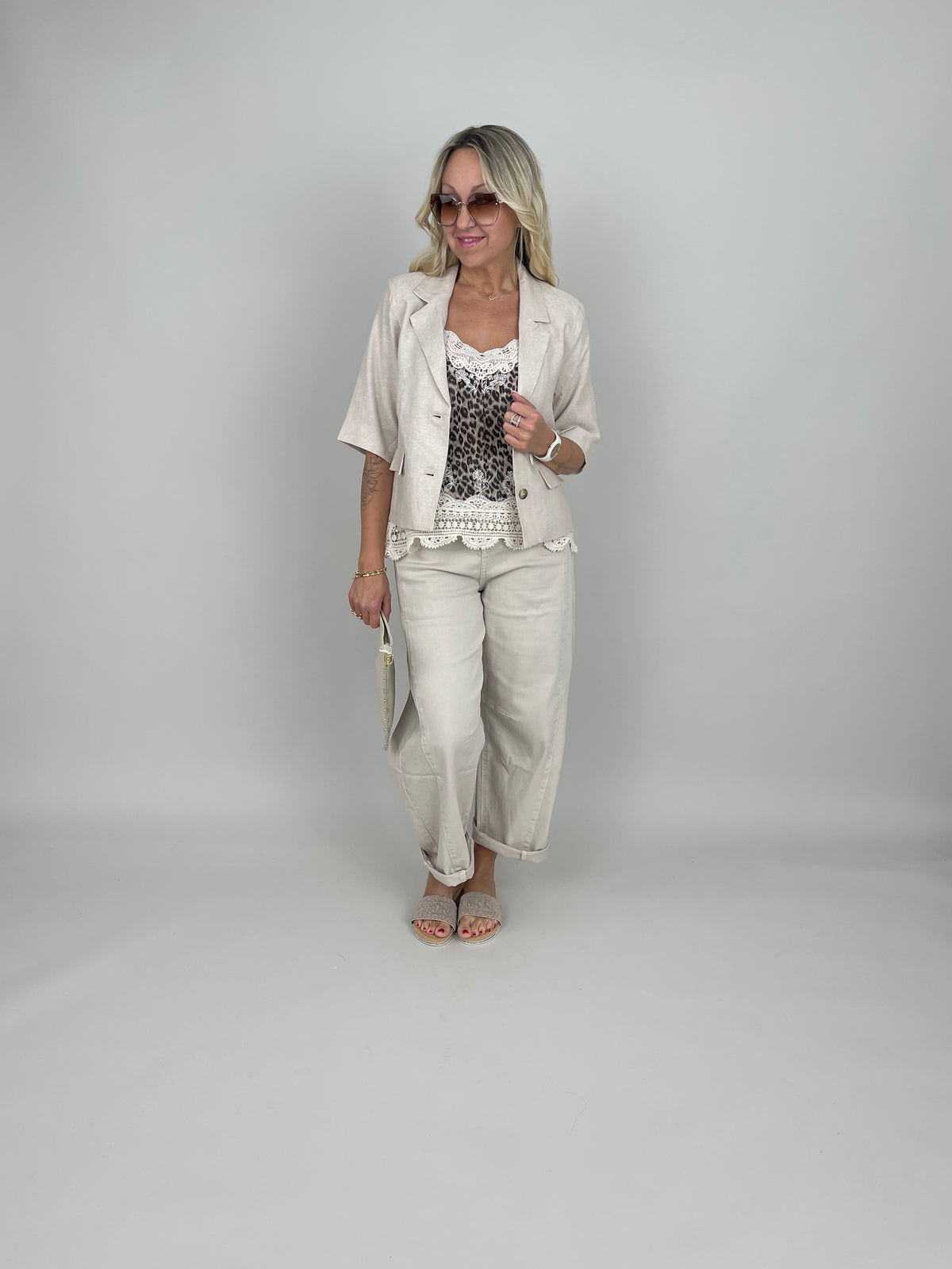 Kurzer Blazer Leinen in Beige