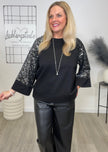 Pullover mit Pailletten-Samt Ärmeln in Schwarz Art. 6620