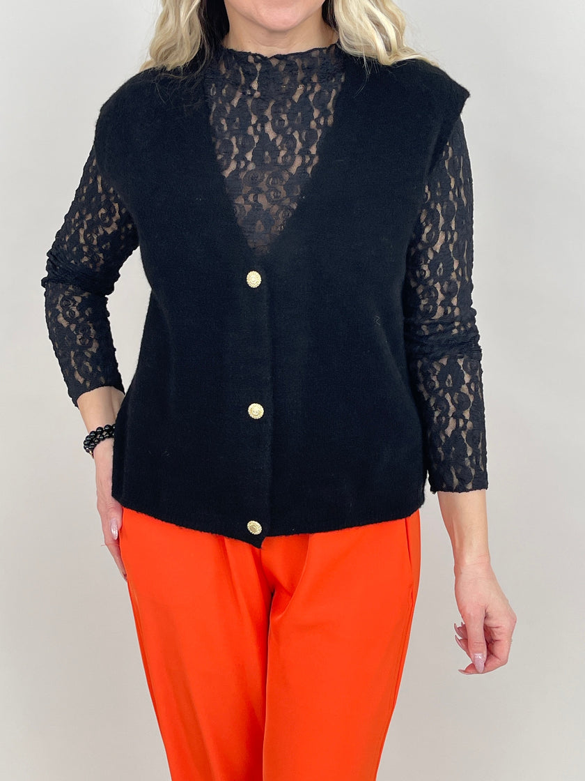 Strickweste mit goldfarbenen Knöpfen in Schwarz Art. 6561
