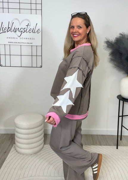 Sweatshirt Sterne-Details in Taupe