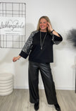 Pullover mit Pailletten-Samt Ärmeln in Schwarz Art. 6620