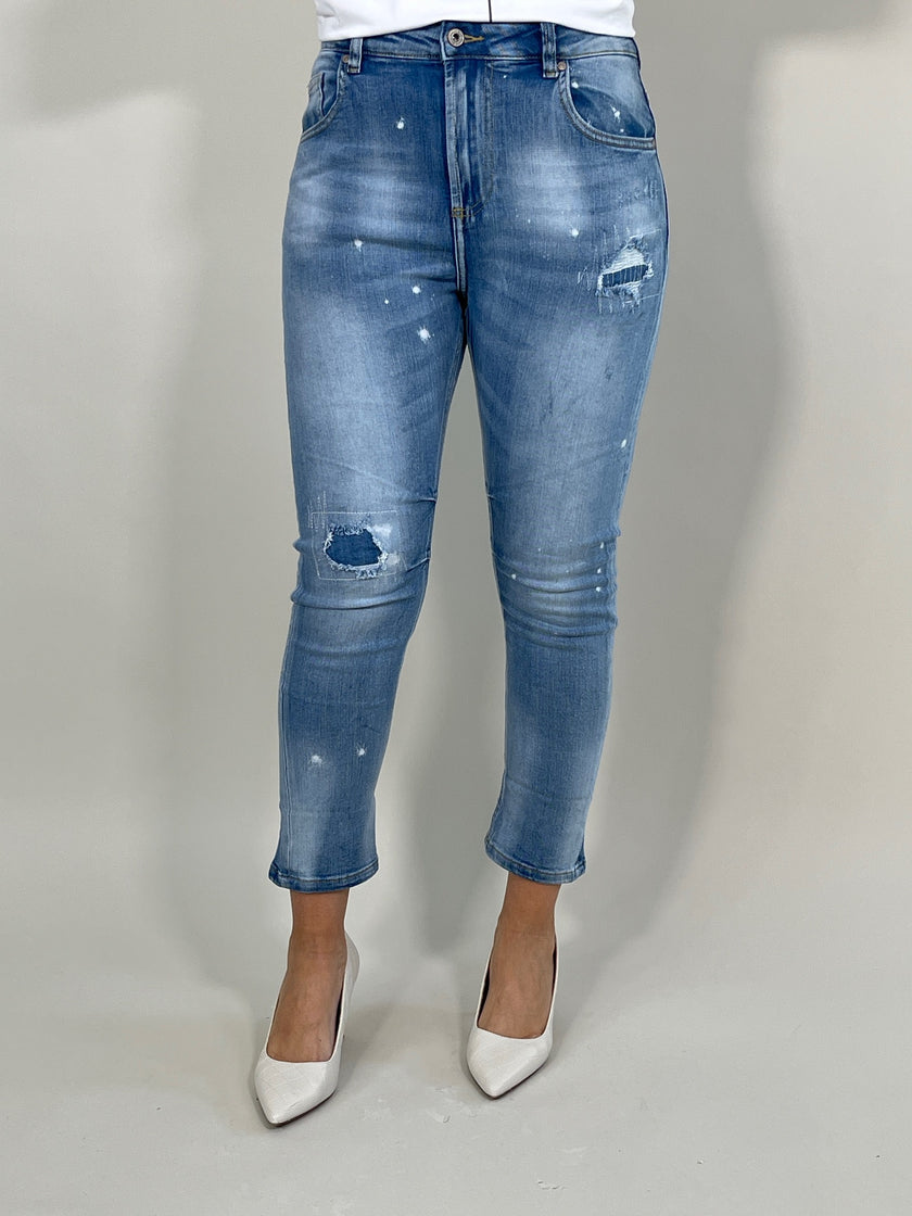 Jeans 7/8 mit Umschlag Destroyed in Blau