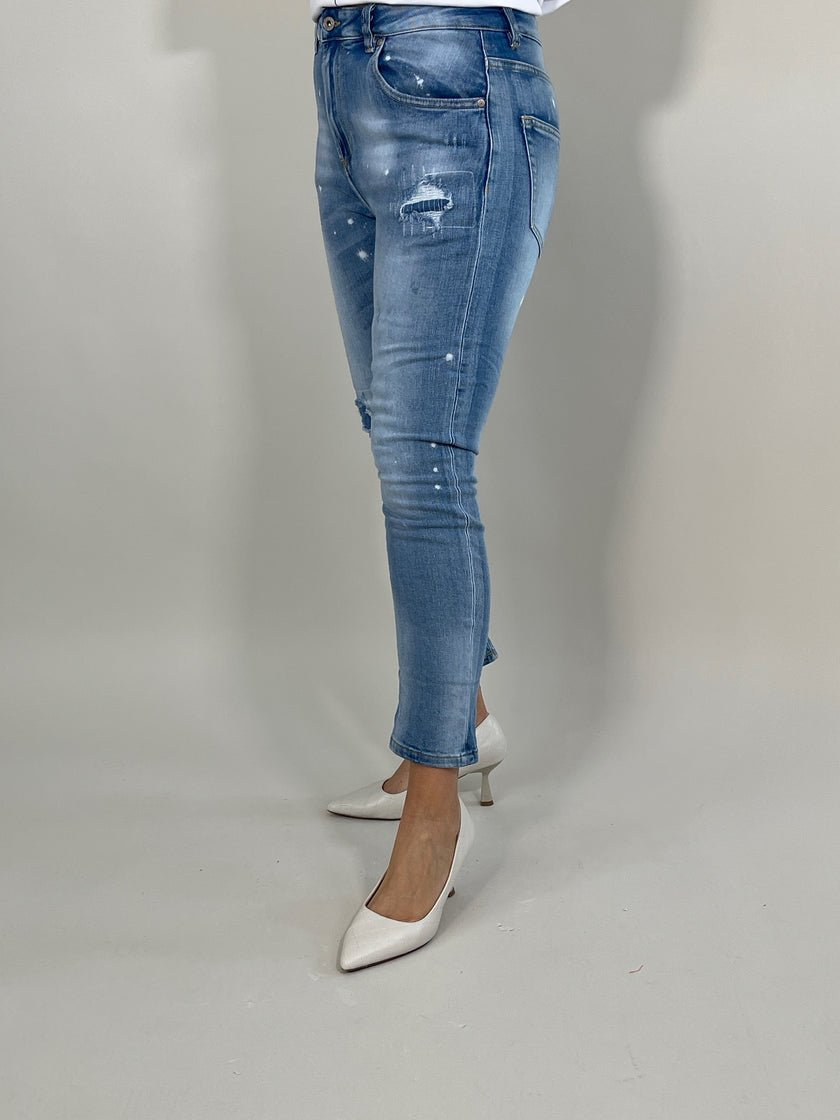 Jeans 7/8 mit Umschlag Destroyed in Blau