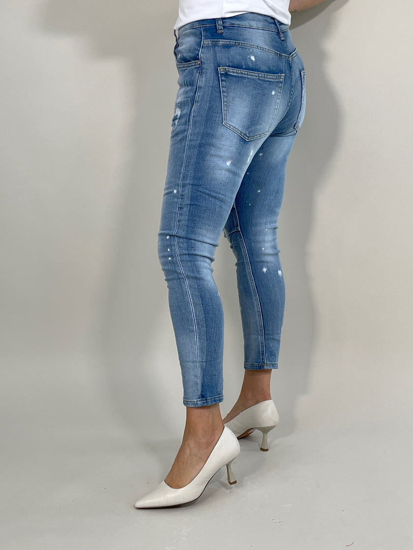 Jeans 7/8 mit Umschlag Destroyed in Blau