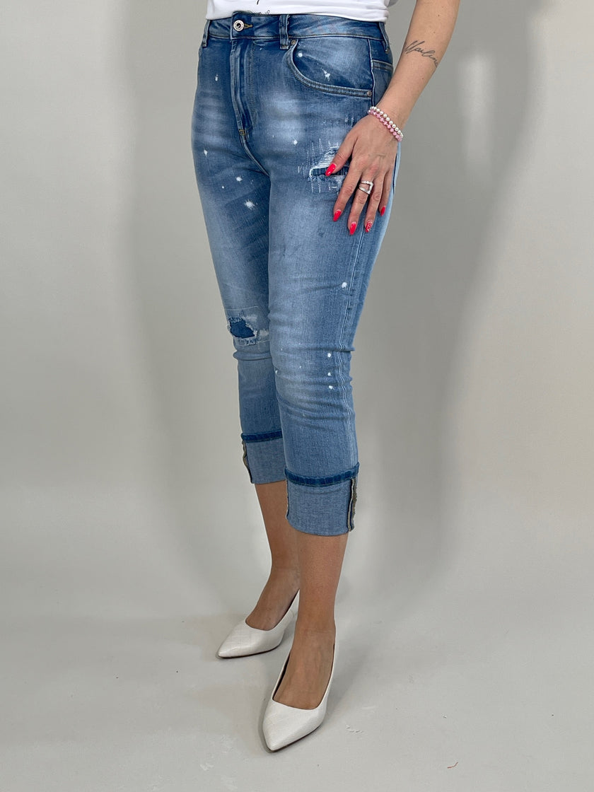 Jeans 7/8 mit Umschlag Destroyed in Blau