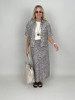 Bluse Kurzarm Leinen Leo-Muster