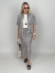 Bluse Kurzarm Leinen Leo-Muster