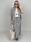 Bluse Kurzarm Leinen Leo-Muster