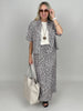 Bluse Kurzarm Leinen Leo-Muster