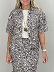 Bluse Kurzarm Leinen Leo-Muster