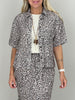 Bluse Kurzarm Leinen Leo-Muster