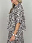 Bluse Kurzarm Leinen Leo-Muster
