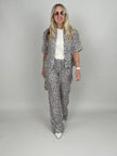Bluse Kurzarm Leinen Leo-Muster