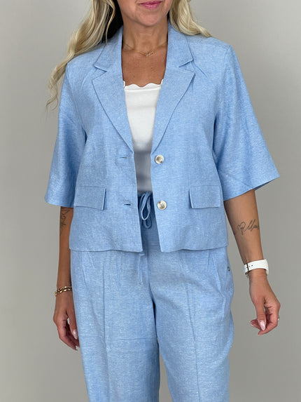 Kurzer Blazer Leinen in Hellblau