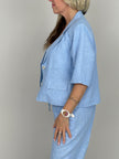 Kurzer Blazer Leinen in Hellblau