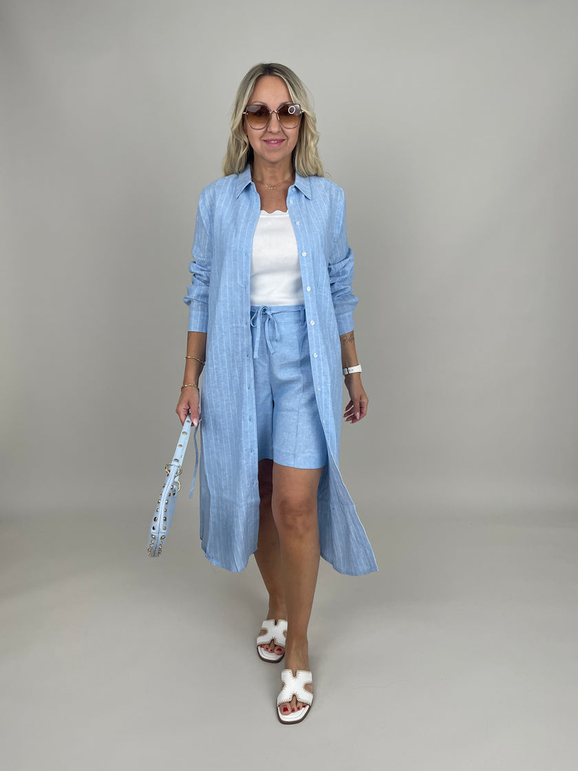 Blusenkleid Leinen Streifen in Hellblau