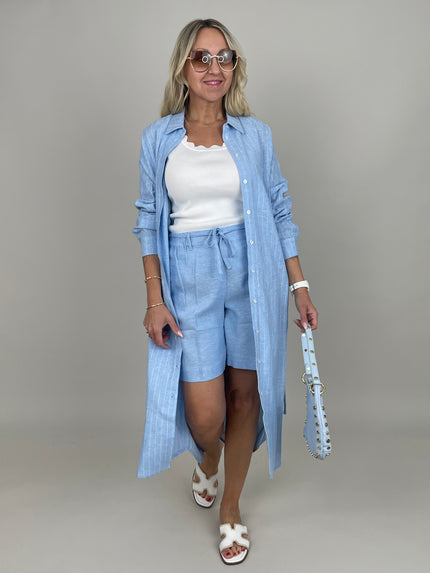 Blusenkleid Leinen Streifen in Hellblau