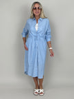 Blusenkleid Leinen Streifen in Hellblau