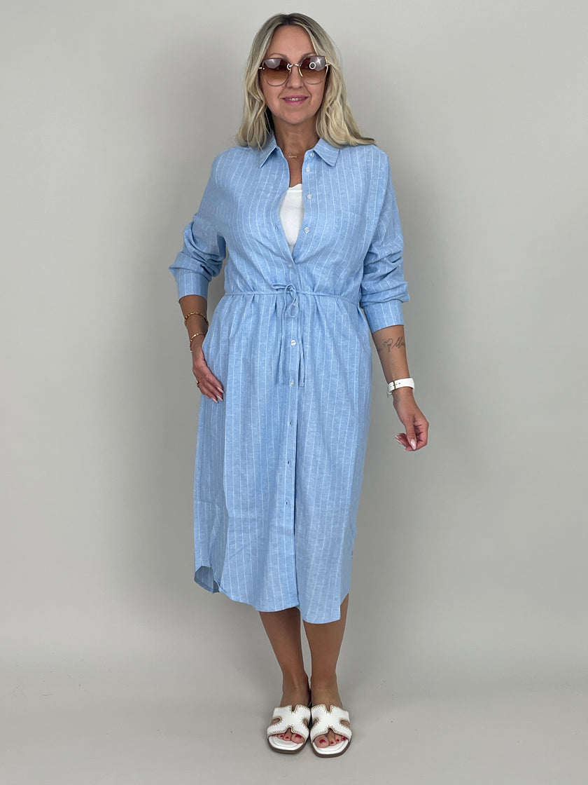 Blusenkleid Leinen Streifen in Hellblau