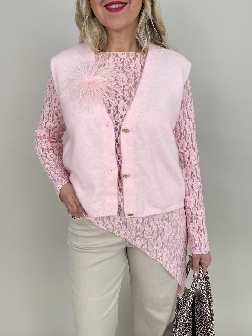 Strickweste mit goldfarbenen Knöpfen in Rosa Art. 6735