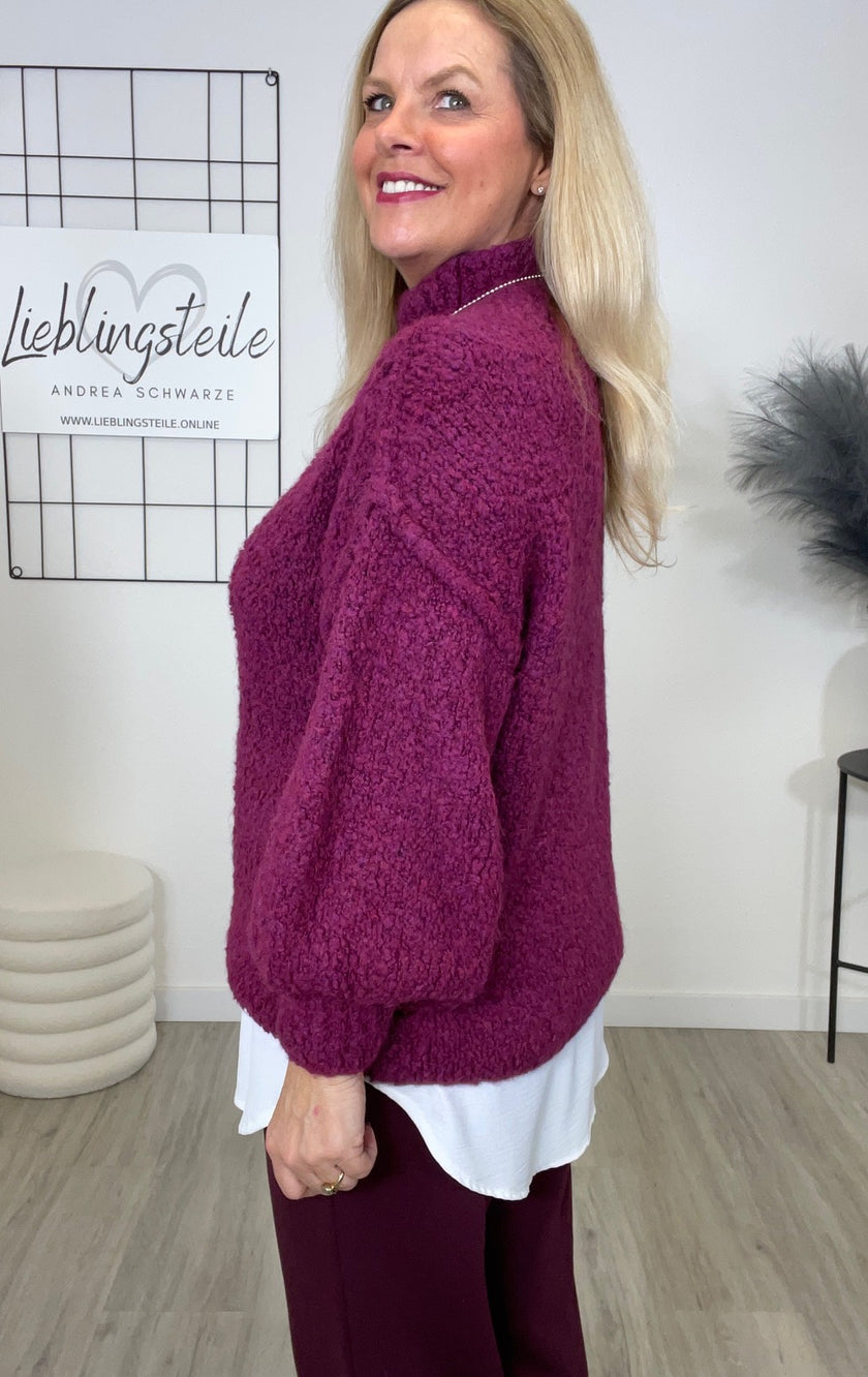 Pullover Bouclé Ballon-Ärmel in versch. Farben Art. 6599