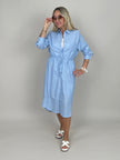 Blusenkleid Leinen Streifen in Hellblau