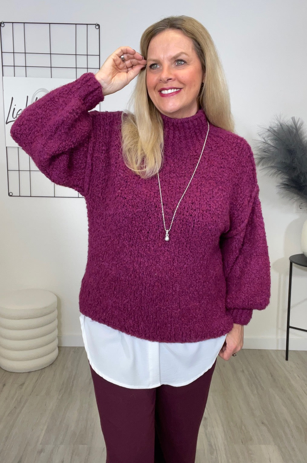 Pullover Bouclé Ballon-Ärmel in versch. Farben Art. 6599