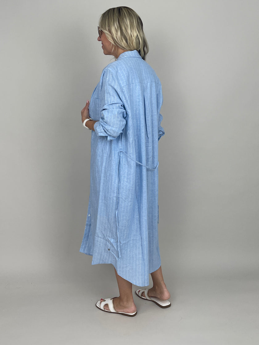 Blusenkleid Leinen Streifen in Hellblau