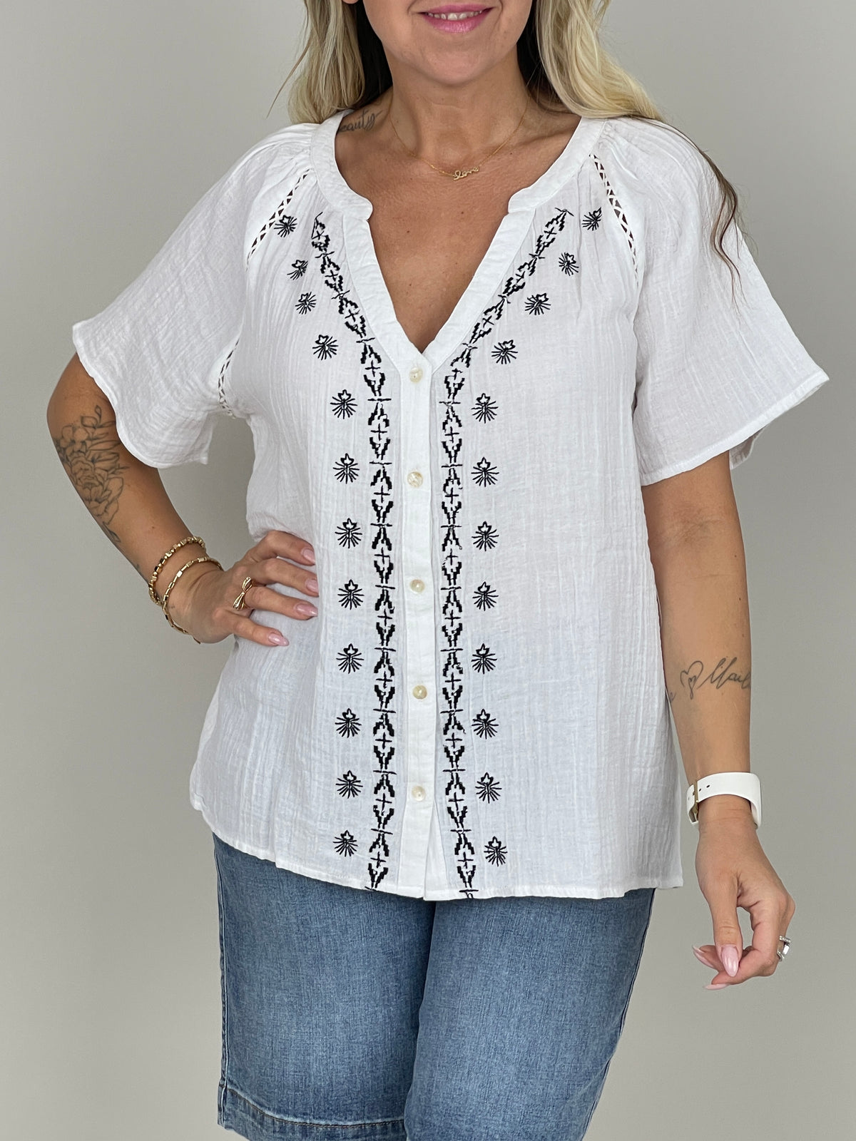 Bluse Musselin mit Muster in Weiß