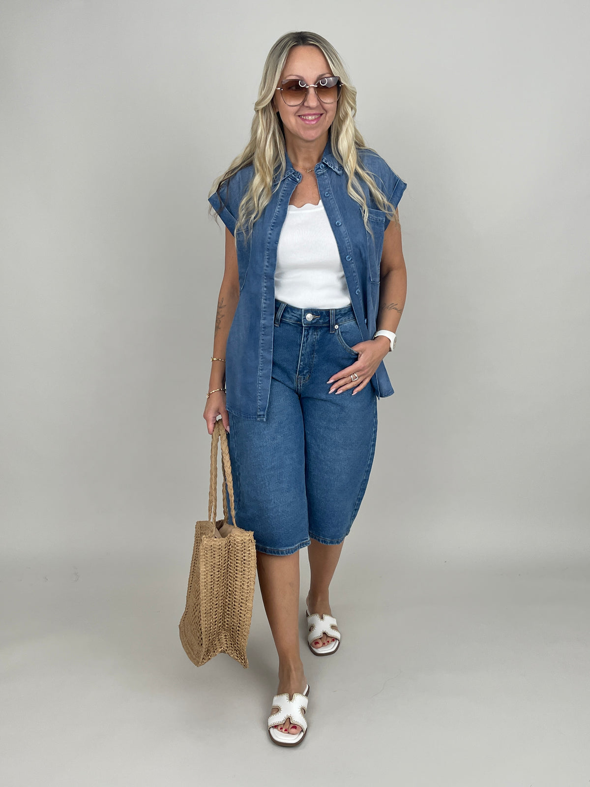 Jeansbluse Kurzarm