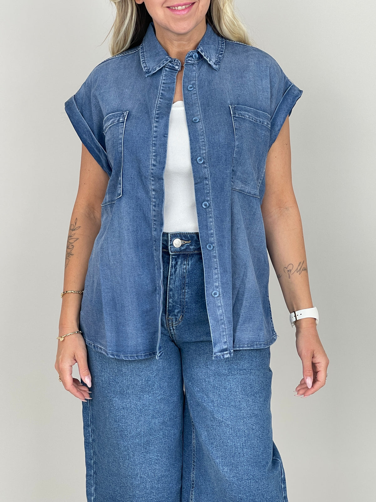Jeansbluse Kurzarm