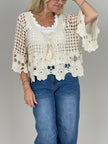 Pullover Häkel-Style mit Schnürung in Beige