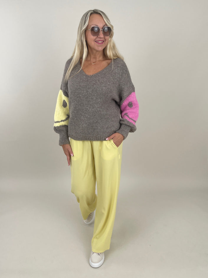 Pullover Grobstrick Smiley in Taupe Artikel 6246