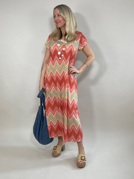 Kleid Feinstrick ZickZack in Rot Artikel 5881