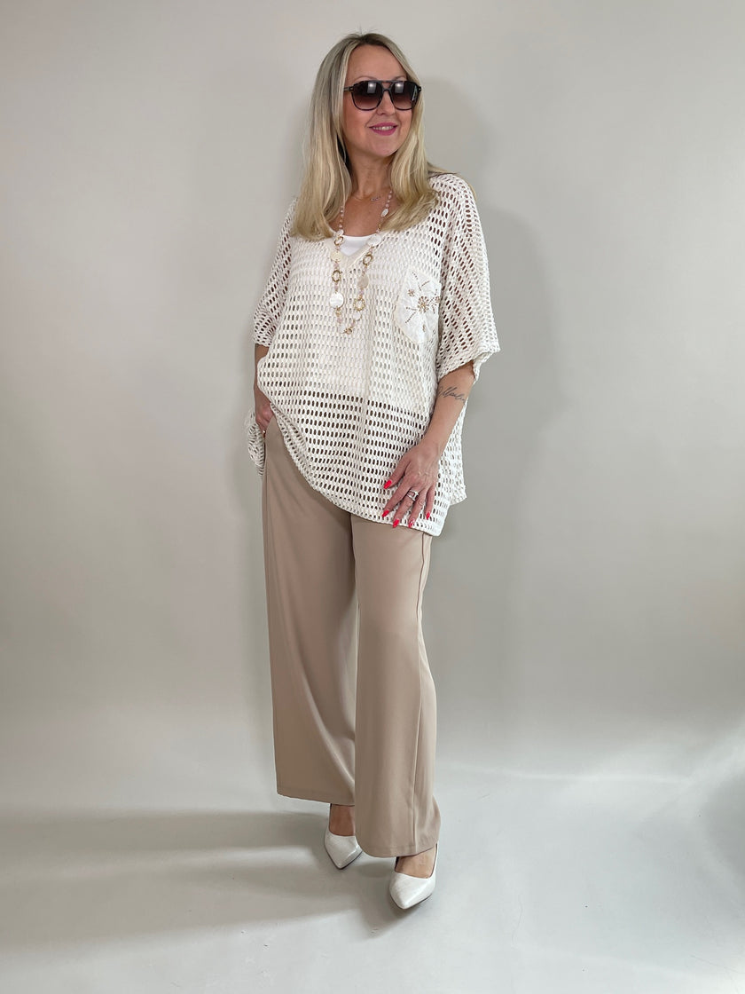 Pullover Lochmuster mit Brusttasche versch. Farben