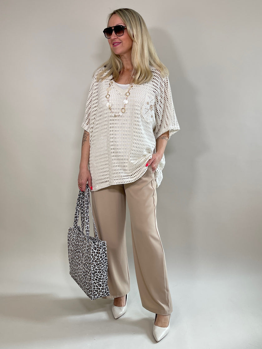 Pullover Lochmuster mit Brusttasche versch. Farben