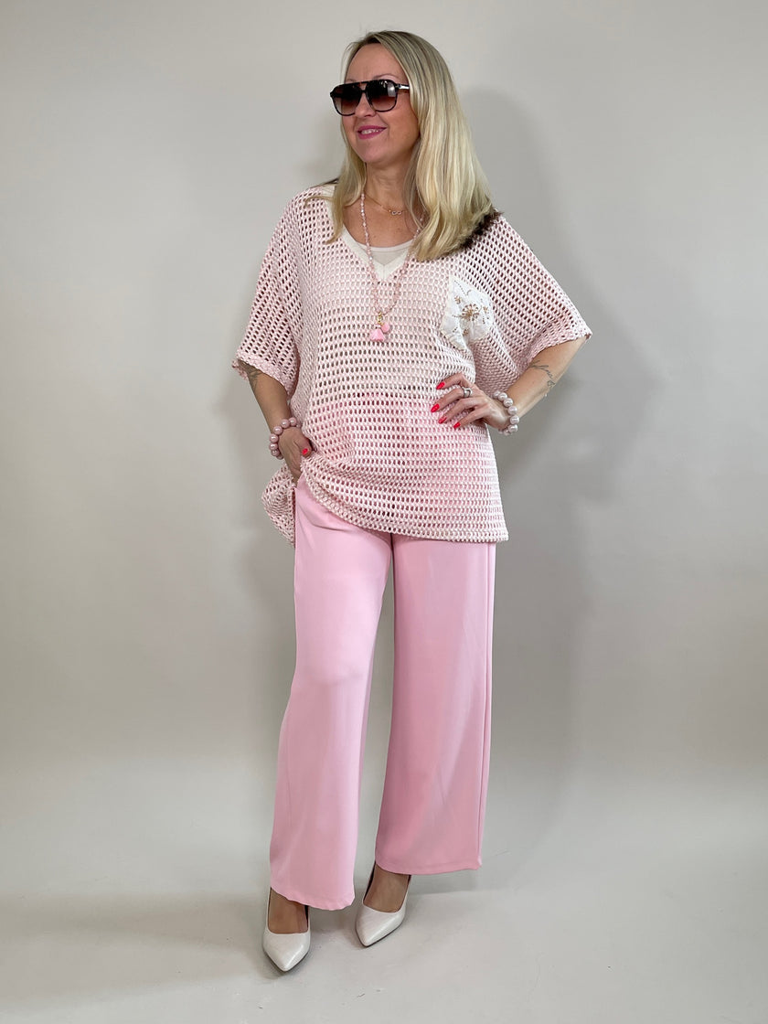 Pullover Lochmuster mit Brusttasche versch. Farben