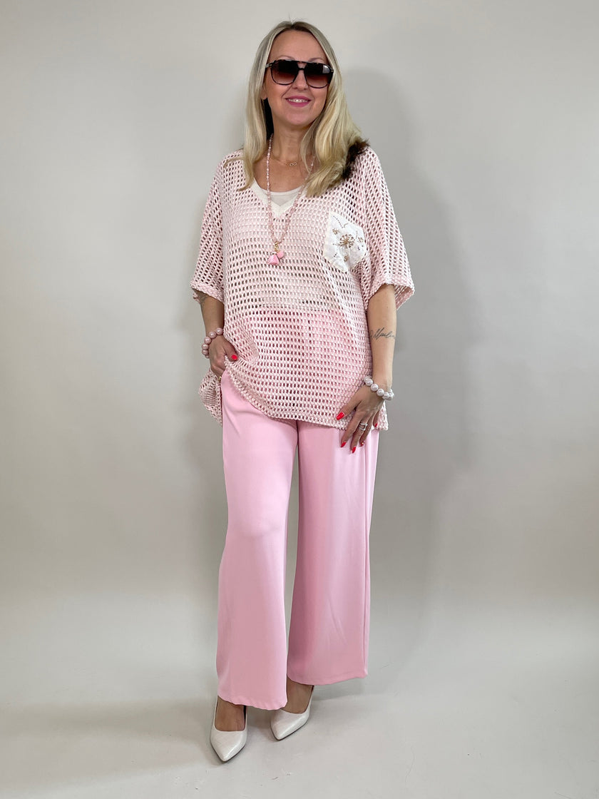 Pullover Lochmuster mit Brusttasche versch. Farben
