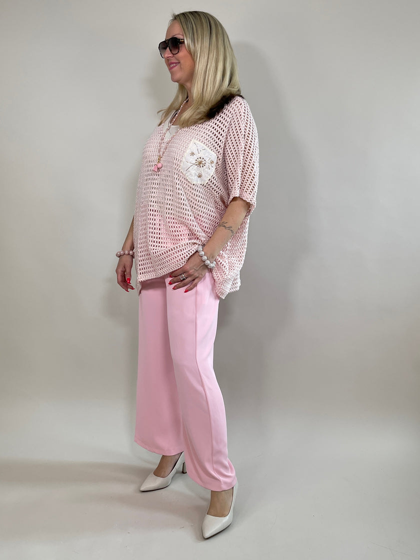 Pullover Lochmuster mit Brusttasche versch. Farben